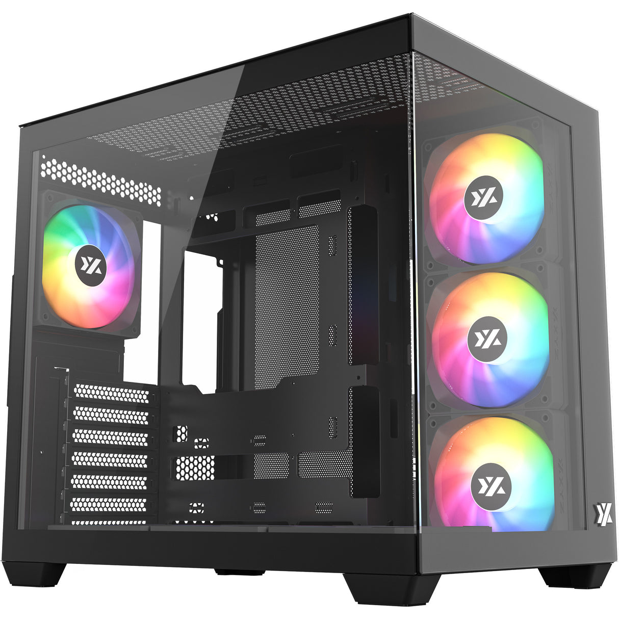 Xyz pc gear tesseract x midi tårnhus (sort | 2x USB-A | 1x USB-C | hærdet glas)