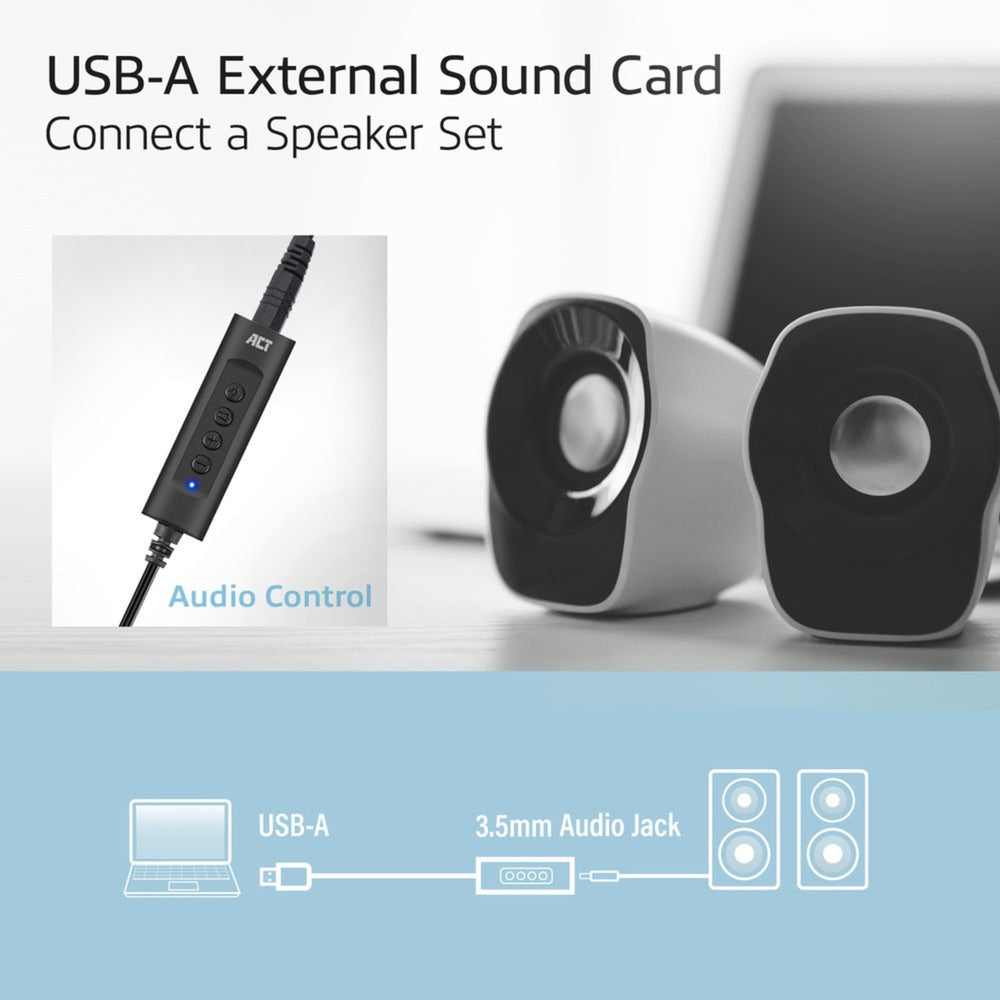 Akt-tilslutning USB-A eksternt lydkort (sort)