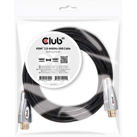 Club 3D HDMI 2.0-kabel (sort sølv, 5 meter, 4K 60Hz)
