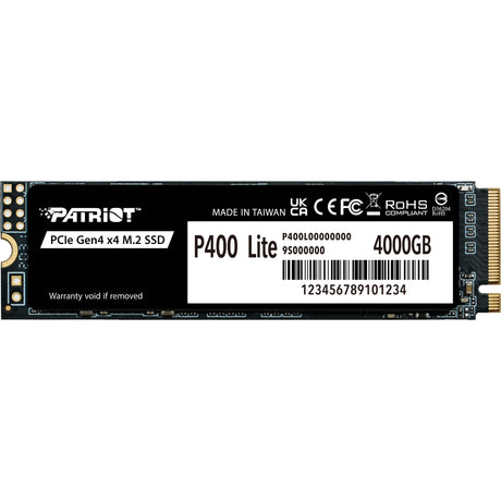 Patriot p400 lite 4 tb ssd (zwart wit, p400lp4kgm28h, pcie 4.0 x4, nvme 1.4, m.2 2280)