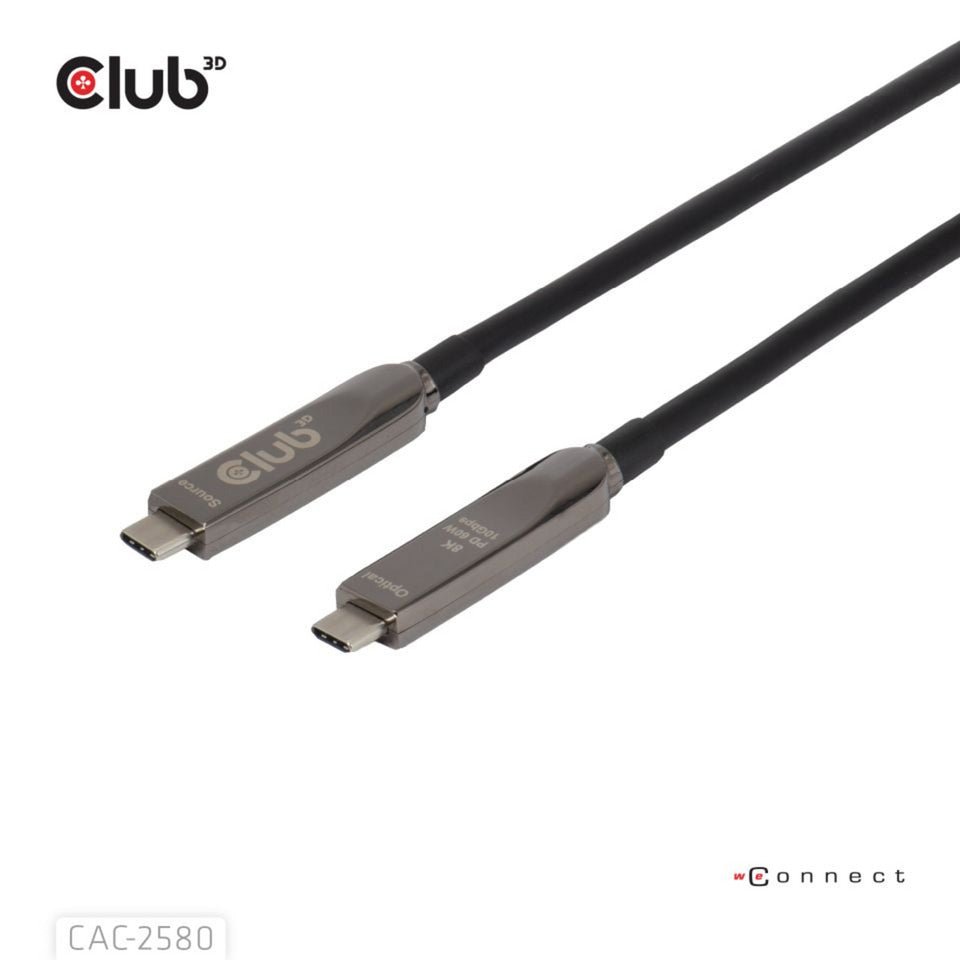 Club 3D fuldfunktions USB-C-kabel, 15m (sort, 8k60hz 10gbps 60w)