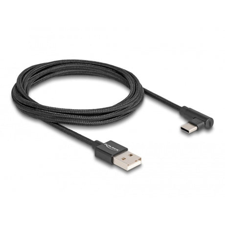 Delock USB-A 2.0 han > USB-C hankabel (sort, 2 meter, ærmet, 90°)