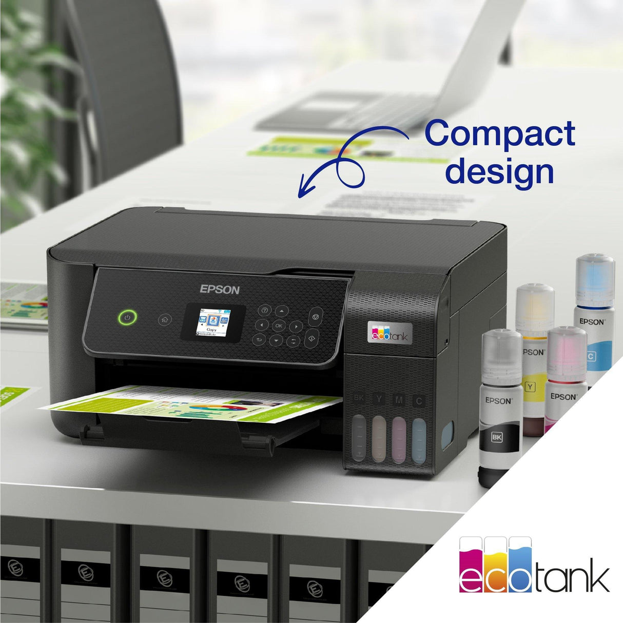 Epson ecotank et-2871 a4 multifunktions wi-fi-printer med blækbeholder alt-i-én inkjetprinter (sort, scan, kopi, wi-fi, inklusive op til 3 års blæk)