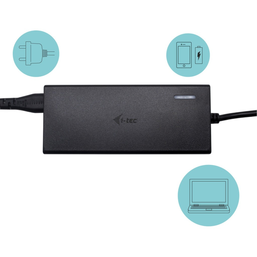 I-tec USB-C HDMI DP-dockingstation med strømforsyning 65W + universaloplader 77 W (sort)