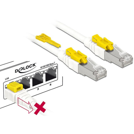 Delock patch kabel rj-45 sikker med cat.6a (hvid, 85331, 1 meter)