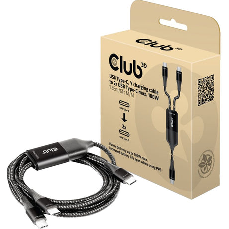 Club 3D USB Type-C, Y opladningskabel til 2x USB Type-C splitterkabel (sort, 1,83 meter, maks. 100 W)