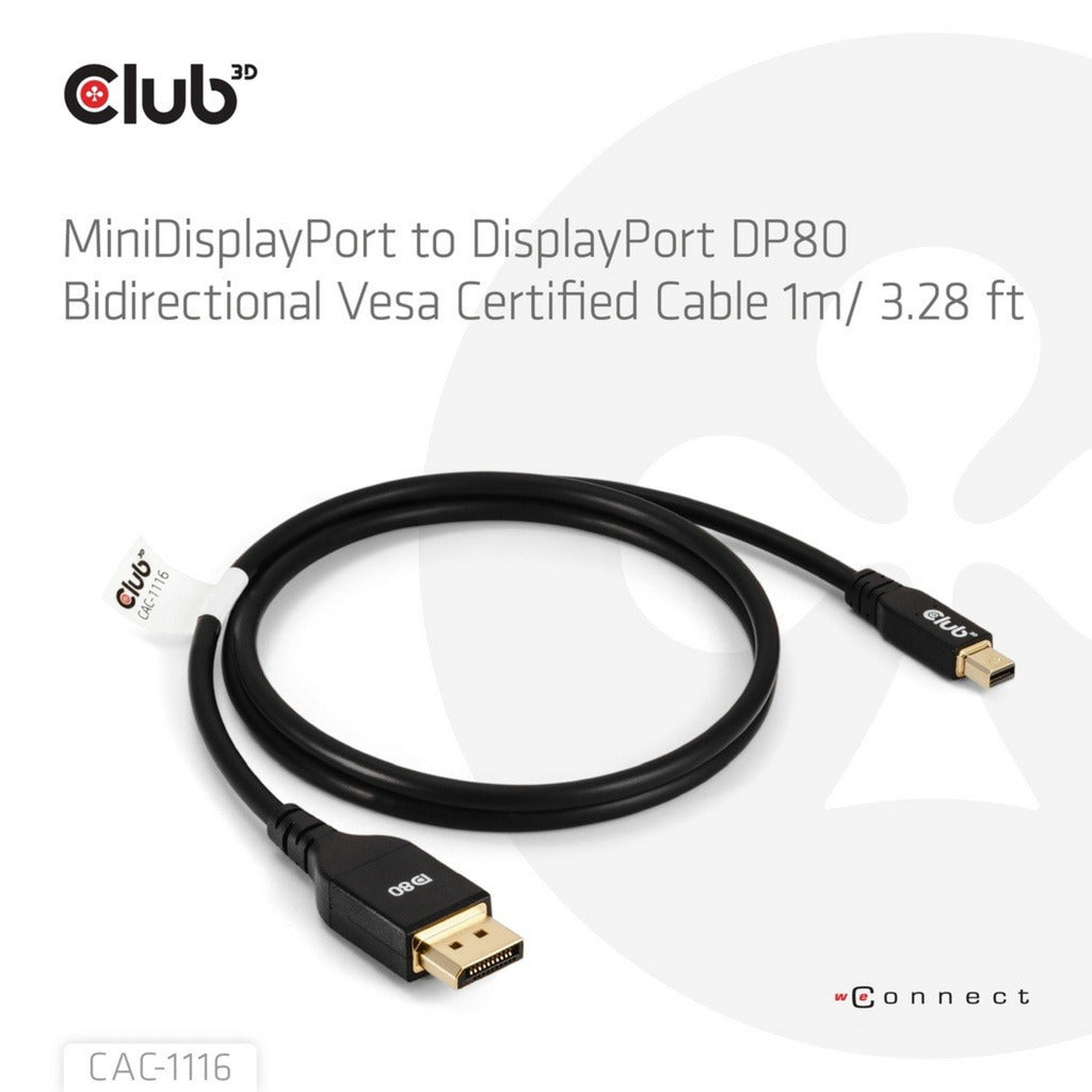 Club 3D Mini DisplayPort til DisplayPort DP80 tovejsadapter (sort, 1 meter, Vesa-certificeret)
