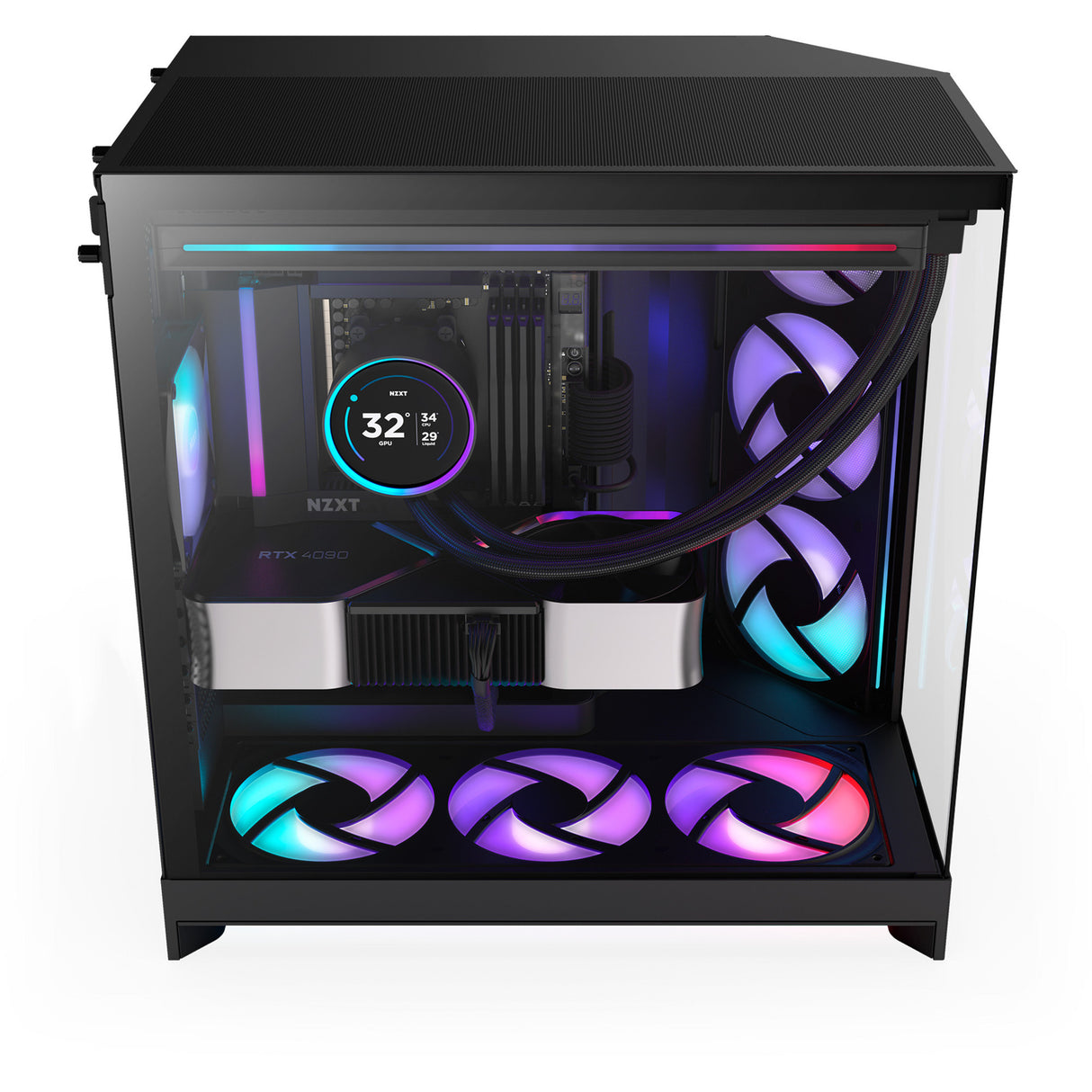 Nzxt h9 flow rgb midi tårnhus (sort (mat) | 2x usb-a | 1x usb-c | rgb | hærdet glas)