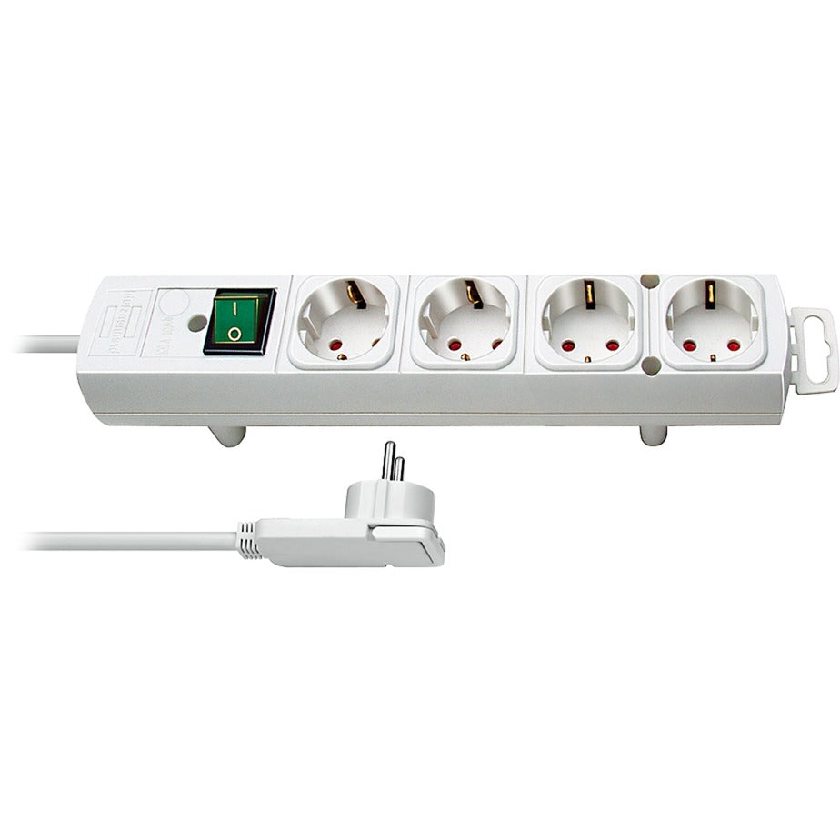 Brennerstuhl comfort-line plus strømskinne 4-vejs (med fladt stik, afbryder, 2 m kabel og ekstra brede afstande fra stikdåserne) farve: hvid