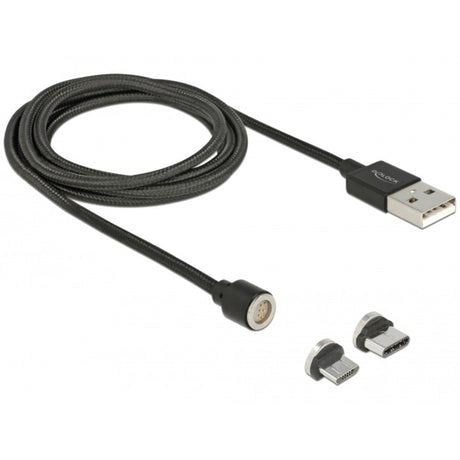 Delock magnetisk USB-data- og opladningskabelsæt til micro USB USB type-C (sort, 1,1 meter)