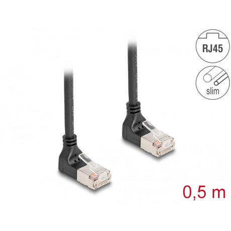 Delock rj45 netværkskabel cat.6a s ftp slim 90° opad opad vinklet 0,5 m kabel (sort)