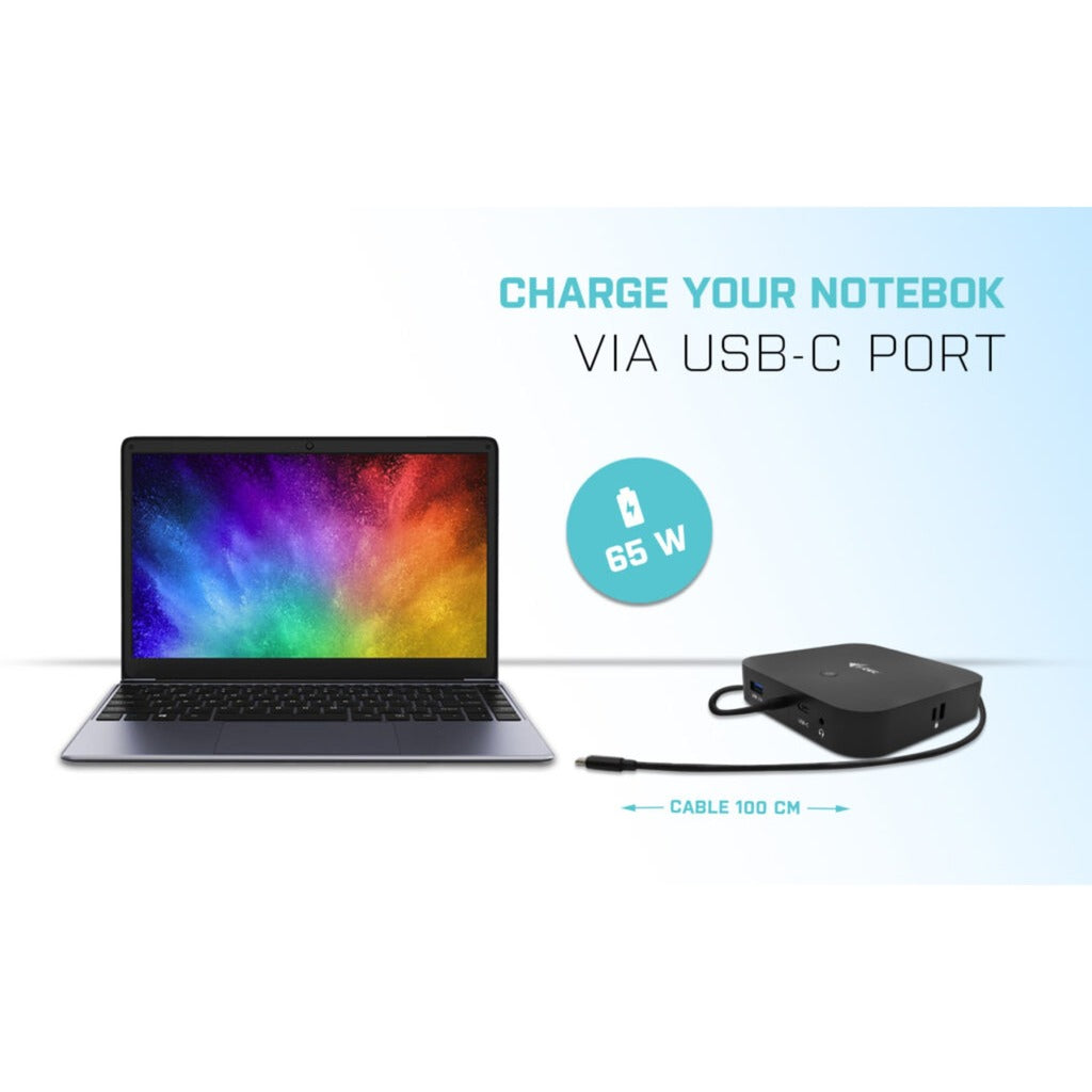 I-tec USB-C HDMI DP-dockingstation med strømforsyning 65W + universaloplader 77 W (sort)