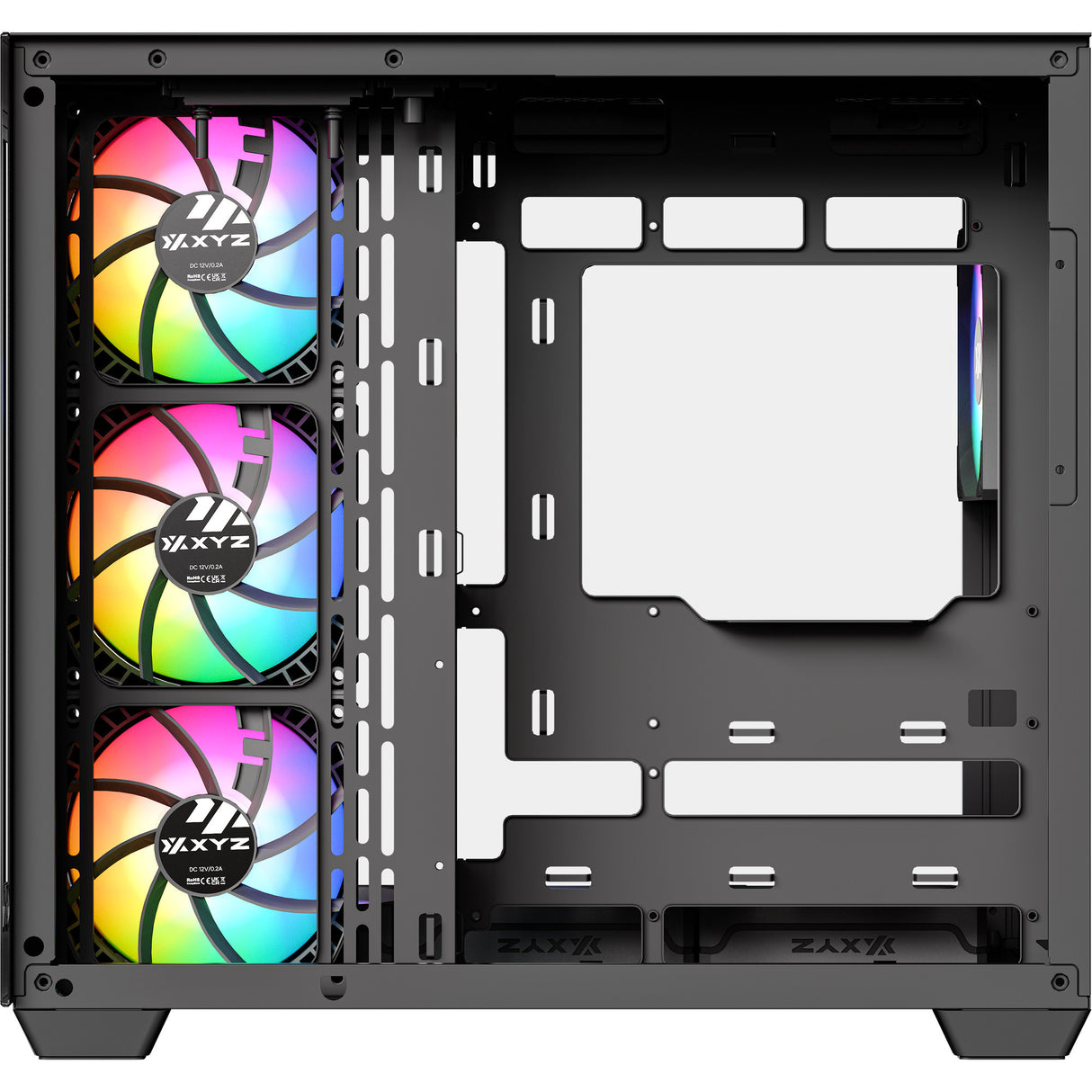 Xyz pc gear tesseract x midi tårnhus (sort | 2x USB-A | 1x USB-C | hærdet glas)
