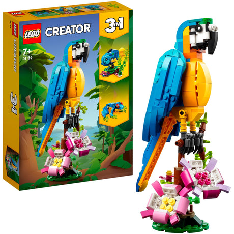 Lego creator 3i1 eksotisk papegøje - frø - fiskedyr legetøjssæt til børn - 31136