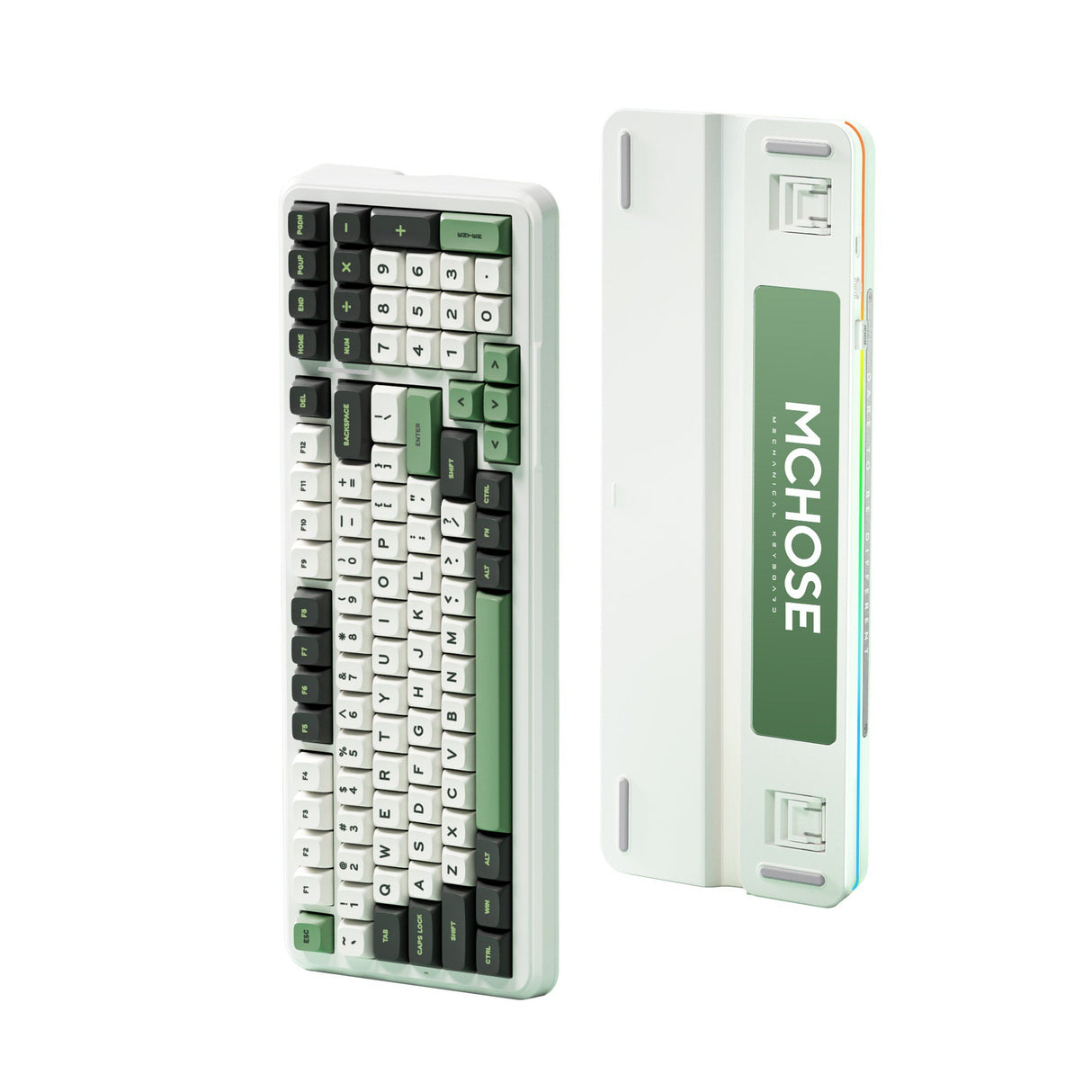 Mchose K99 Emerald Green Hyacinth trådløs pakningsmontering mekanisk RGB-tastatur (hvid, amerikansk layout (Qwerty), KTT Hyacinth, RGB, Hot Swap, Double-Shot PBT, trådløs | Bluetooth | USB-C)