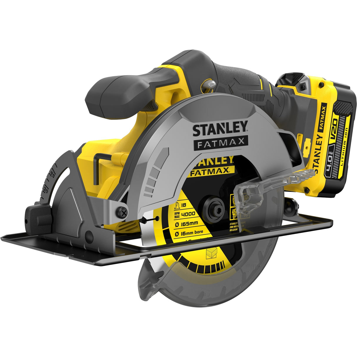Stanley fatmax v20 18v håndrundsav (gul sort, kuffert, 2 batterier (2,0ah) og oplader (4a) inkluderet)