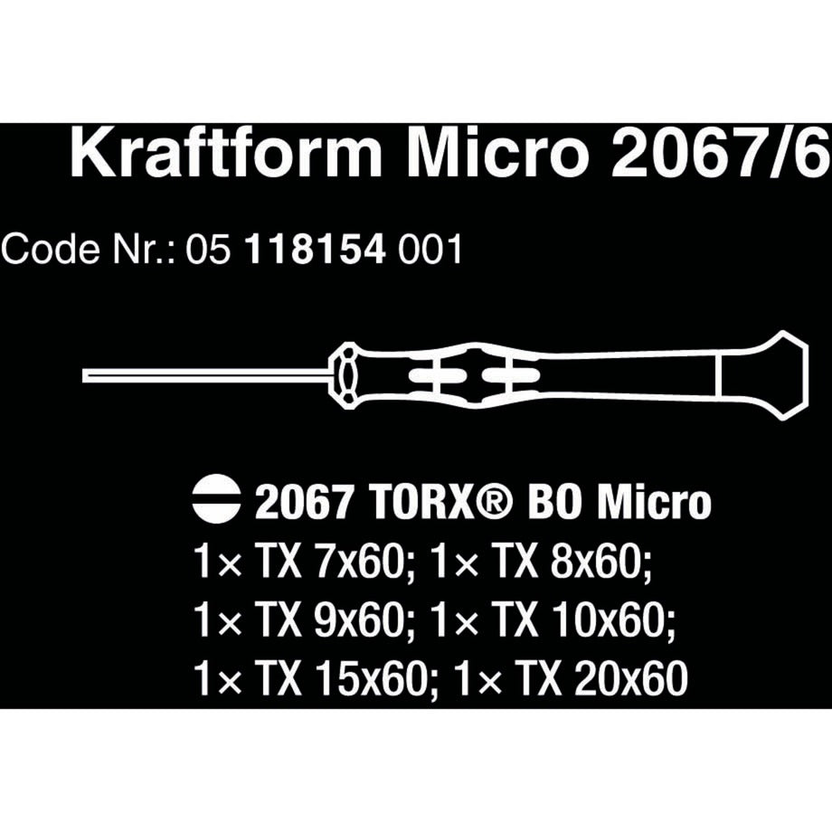 Wera 2067 6 elektronik torx bo skruetrækkersæt + stativ (sort grøn, 6-delt)