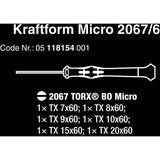 Wera 2067 6 elektronik torx bo skruetrækkersæt + stativ (sort grøn, 6-delt)