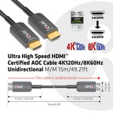 Club 3d ultra high speed aoc hdmi 2.1 gecertificeerde unidirectioneel kabel male-male (zwart, 15 meter, 4k 120hz, 8k 60hz, 48 gbps)