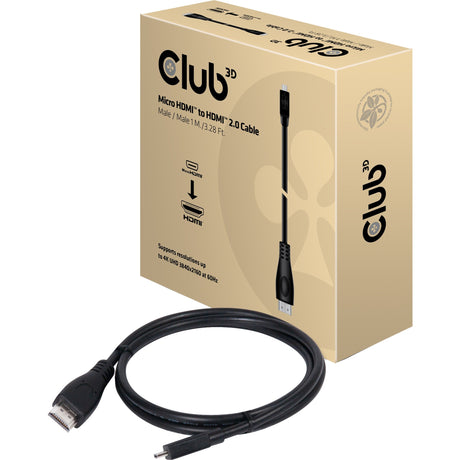 Club 3D micro HDMI > HDMI 2.0-kabel (sort, 1 meter, 4K 60Hz)