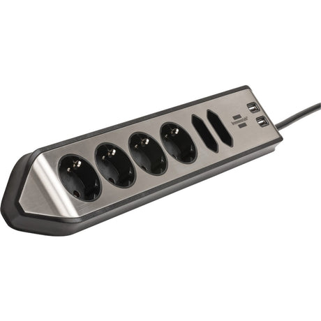 Brennerstuhl ®estilo hjørne tilslutningsboks med USB-opladningsfunktion 6-vejs 4x beskyttelsesstik 2x euro sølv sort
