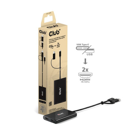 Club 3D USB-C til 2x HDMI video splitter med DisplayLink HDMI splitter (sort, med USB-A adapter)