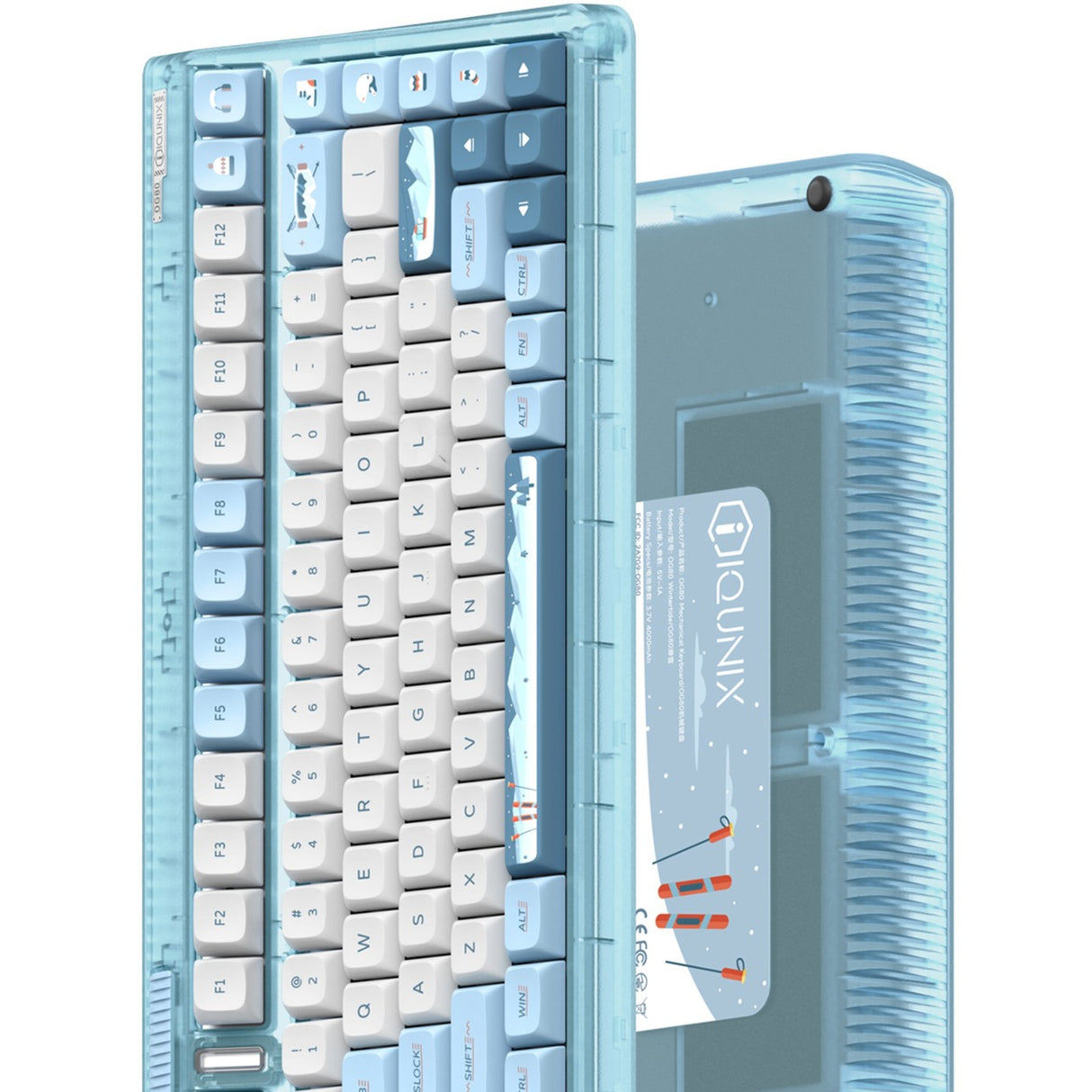 Iqunix og80 wintertide trådløst mekanisk tastatur (lyseblåt, us-layout (qwerty), iqunix moonstone, 80% (tkl), rgb-lysdioder, hot-swappable, pbt, 2.4ghz | bluetooth 5.1 | usb-c)