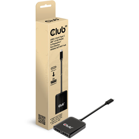 Club 3D USB 3.2 Gen2 Type-C (DP Alt-Mode) til DisplayPort Dual Monitor 4K60Hz M F MST Hub DisplayPort Splitter (sort)