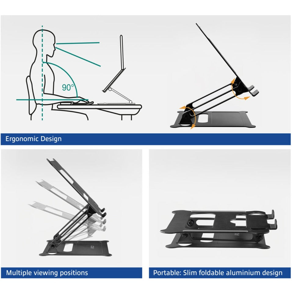 Act connectivity laptop stativ, aluminium, foldbar, trinløst højdejusterbar (sort)