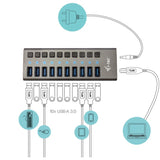 I-tec USB 3.0 opladningshub 10 porte + strømadapter USB-hub (sort)
