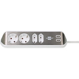 Brennerstuhl ®estilo hjørne tilslutningsboks med USB-opladningsfunktion 4-vejs 2x beskyttelsesstik 2x euro sølv hvid