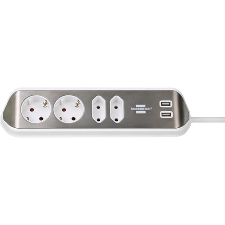 Brennerstuhl ®estilo hjørne tilslutningsboks med USB-opladningsfunktion 4-vejs 2x beskyttelsesstik 2x euro sølv hvid