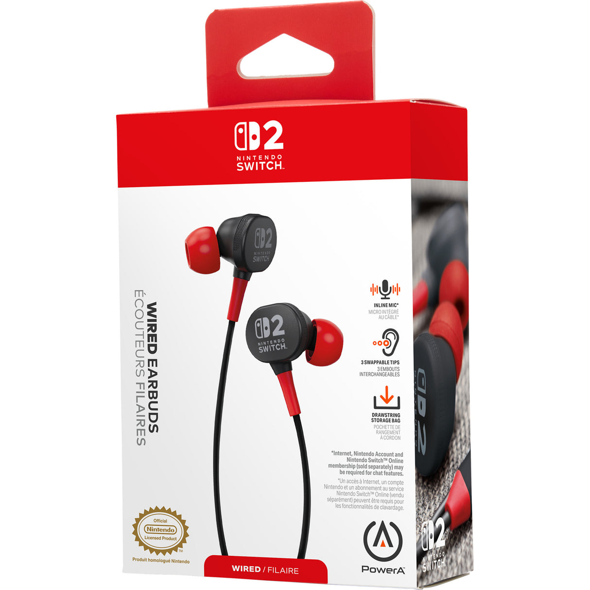 Powera-øretelefoner med ledning til Nintendo Switch 2 in-ear (sort rød, Nintendo Switch 2, Nintendo Switch, Nintendo Switch - OLED-model, Nintendo Switch Lite)