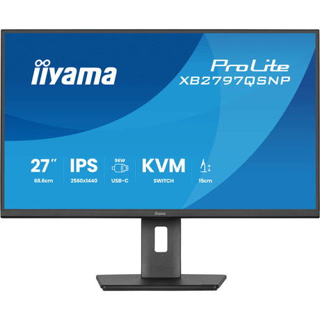 Iiyama prolite xb2797qsnp-b1 27 skærm (sort, HDMI, skærmport, 2x USB-A, 2x USB-C, RJ-45)