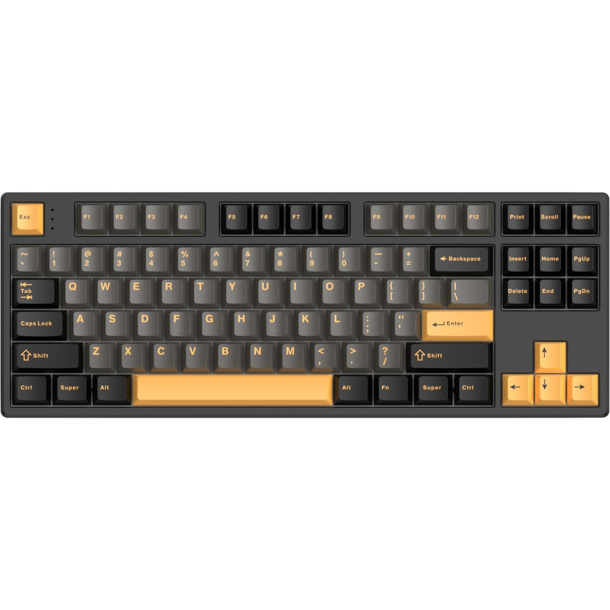 Helloganss HS87t GG01, tastatur (hvidt, amerikansk layout, gateron gul, TKL, RGB LED'er, PBT doubleshot keycaps, hot swap, 2,4 GHz Bluetooth USB-C)