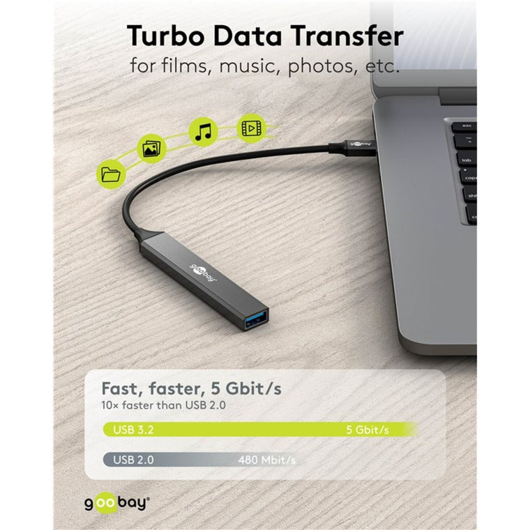 Goobay slim USB-hub med 5 porte, USB-C til USB-C USB-A, 5 Gbit s (lysegrå)