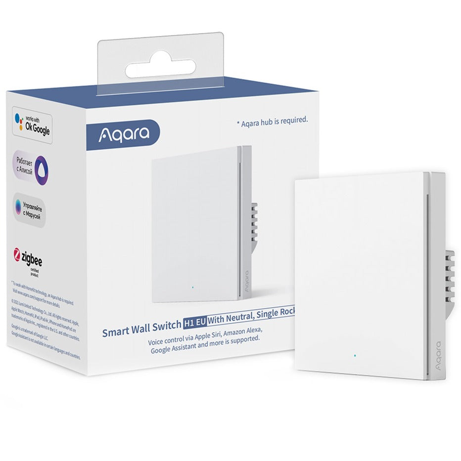 Aqara smart wall switch h1 (med neutral, enkelt rocker) - zigbee 3.0 - enkelt switch - en knap - med neutral ledning