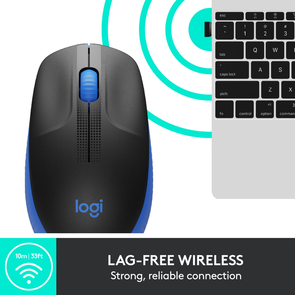 Logitech m190 trådløs mus i fuld størrelse (blå, 1000 dpi)
