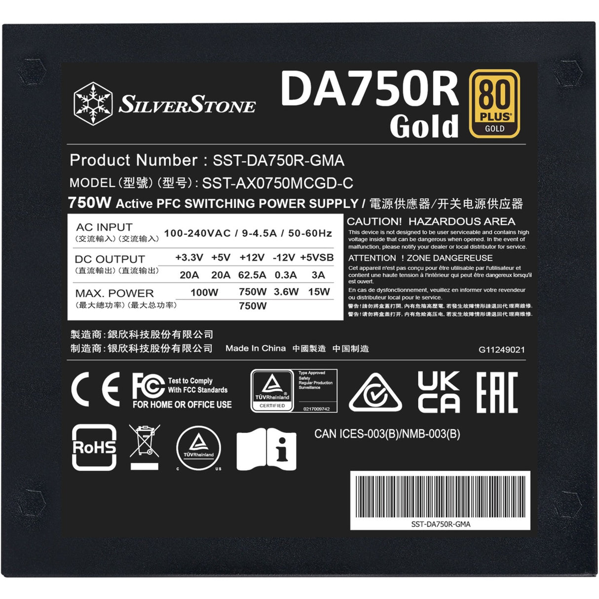 Silverstone da750r guld modulær 750 watt strømforsyning (sort, 4x pcie)