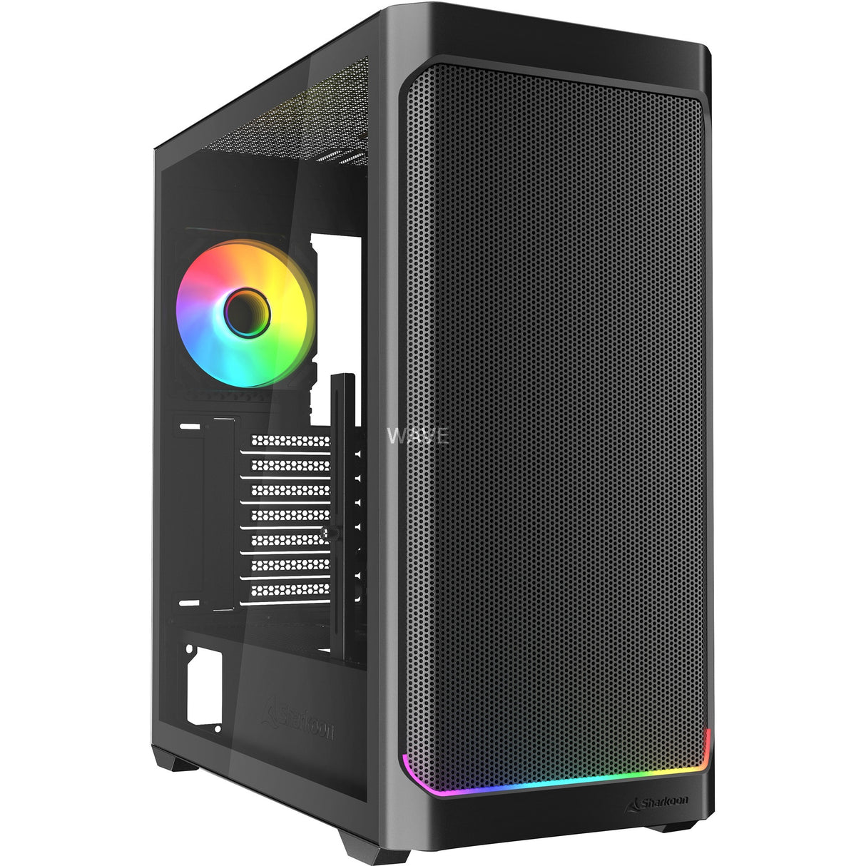 Sharkoon ak4w rgb strip midi tårnhus (sort | 2x usb-a | 1x usb-c | rgb | hærdet glas)