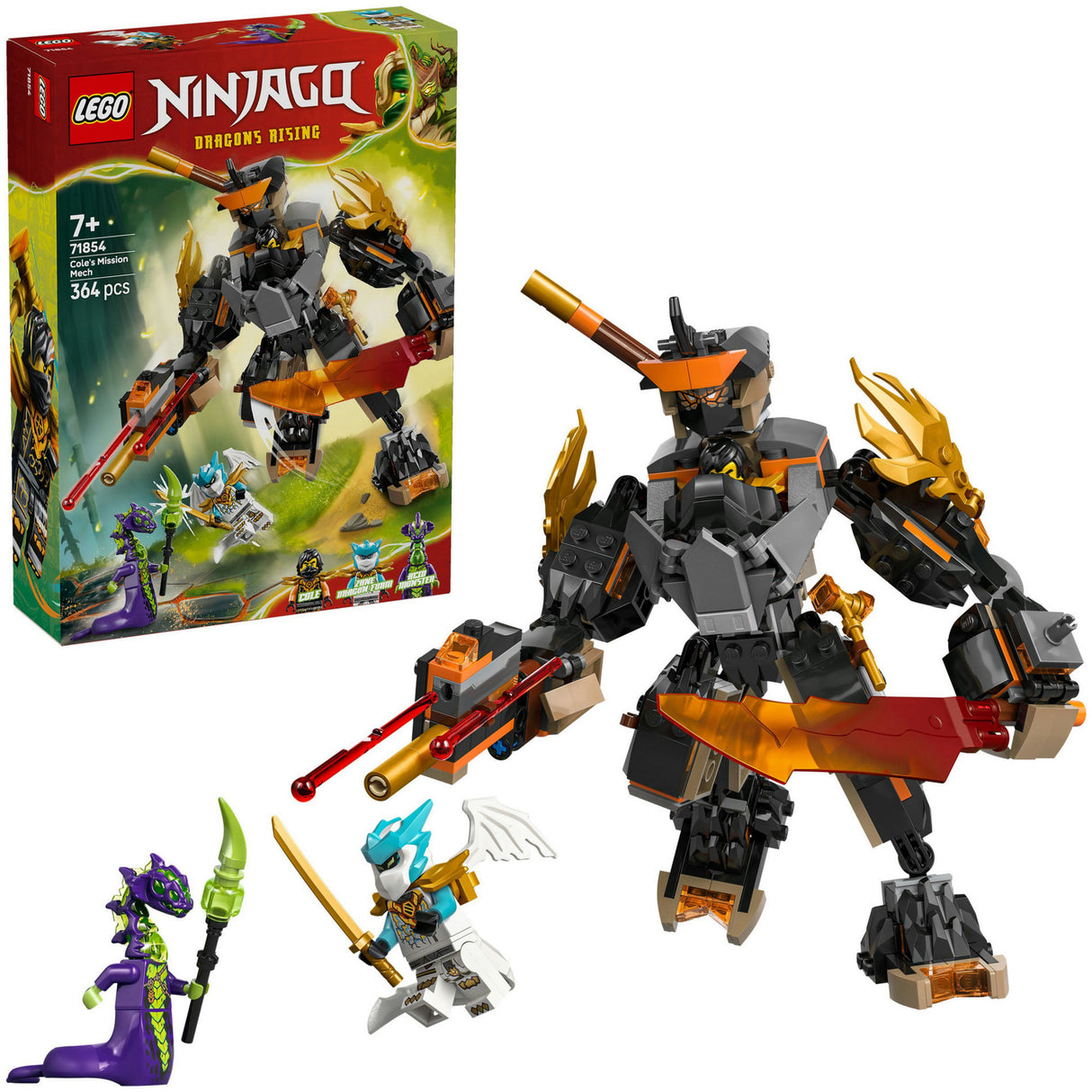 Lego ninjago 71854 cole's mission mech and dragon zane