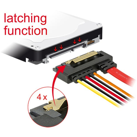 Delock sata 7 pin + molex 4 pin strømstik > sata 22 pin retvinklet adapter (sort rød)