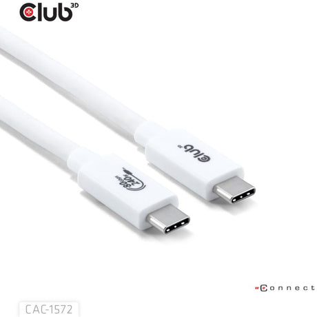 Club 3D USB-C 80 Gbps certificeret 240W 8K 240Hz kabel (hvid, 1,2m)