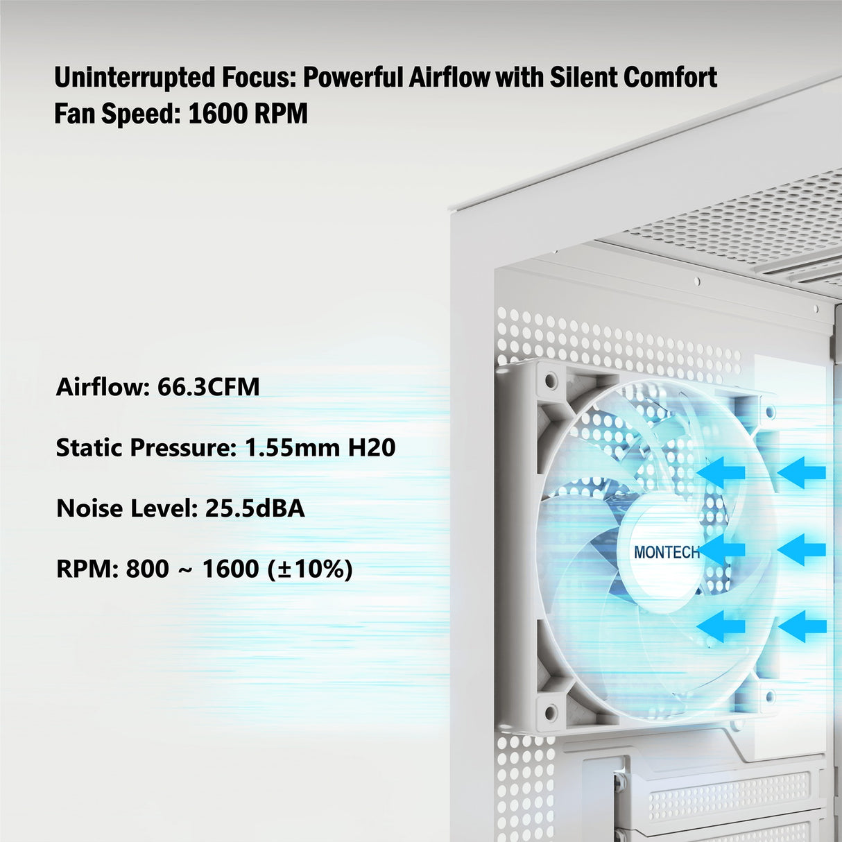 Montech gf120 argb pwm kabinet blæser (hvid, 120 x 120 x 25 mm)
