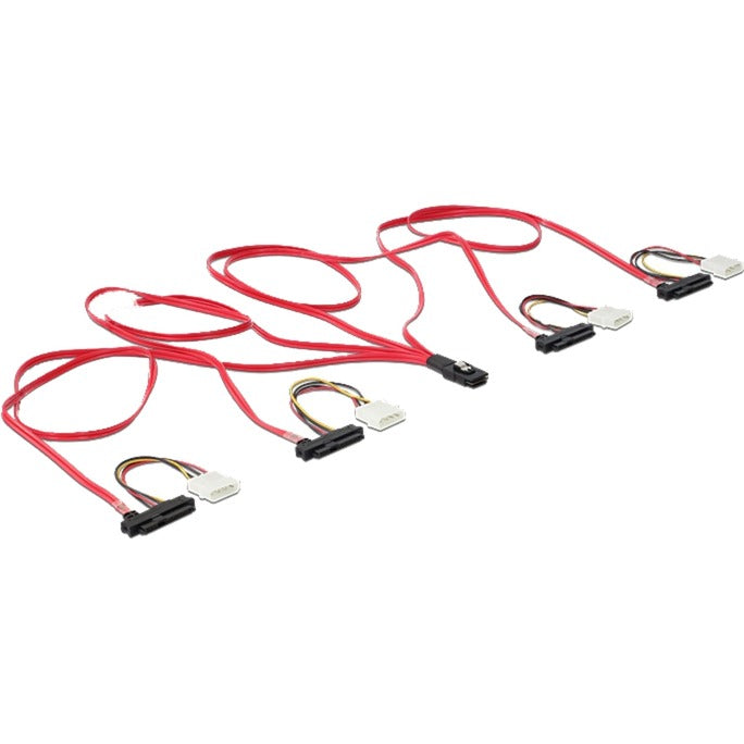 Delock mini SAS SFF-8087 > 4 x SAS SFF-8482 + strømadapter (rød sort, 1 meter)