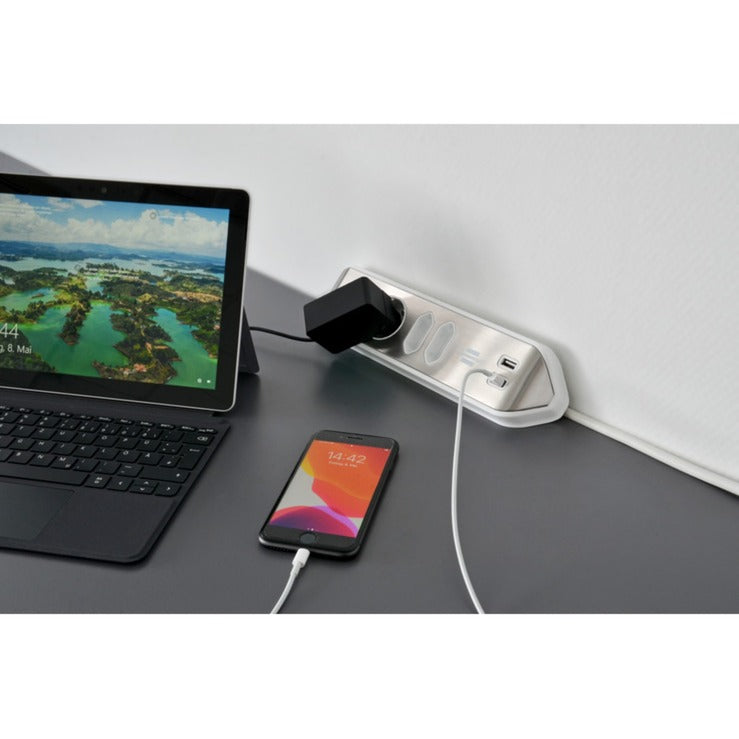 Brennerstuhl ®estilo hjørne tilslutningsboks med USB-opladningsfunktion 4-vejs 2x beskyttelsesstik 2x euro sølv hvid