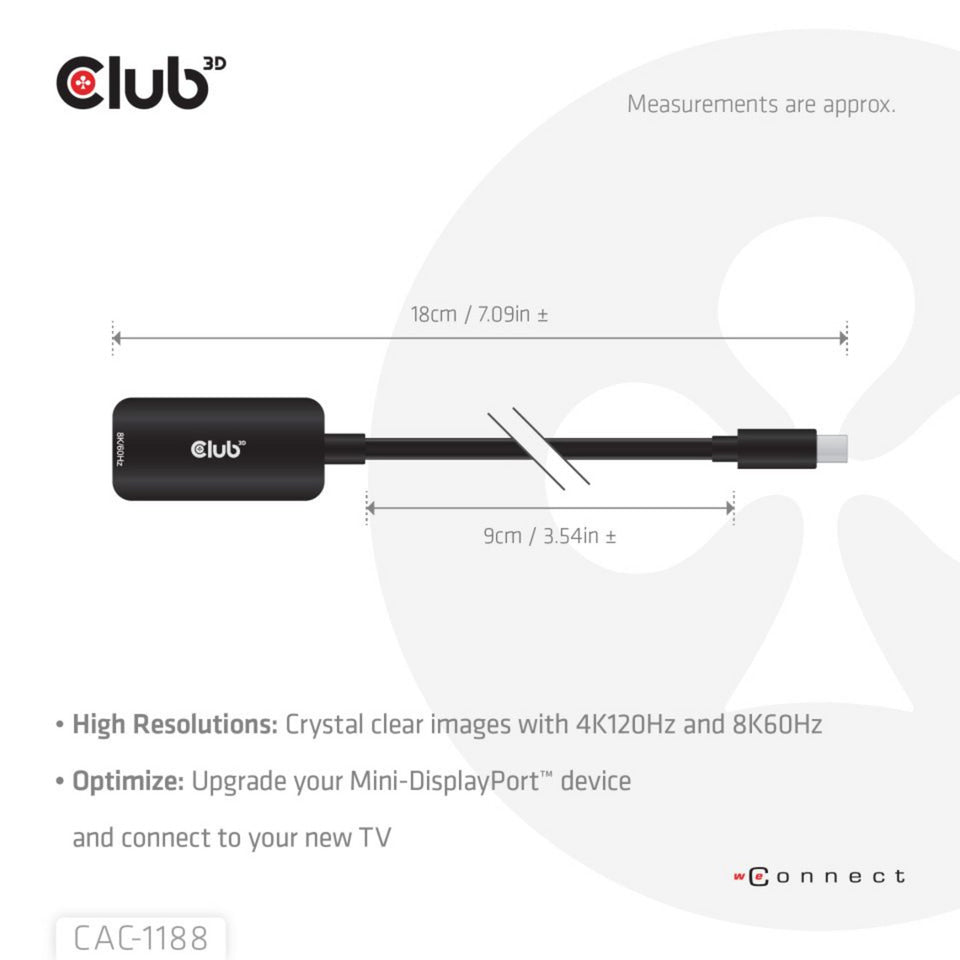 Club 3D Mini Displayport 1.4 til HDMI 8K60Hz M-F Adapter (sort)