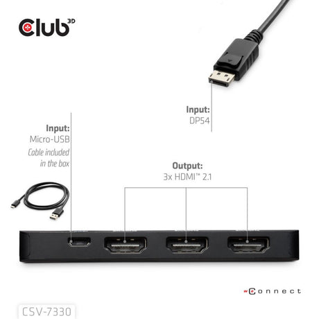 Club 3D Display Port til Triple HDMI 8K60Hz Hub (sort)