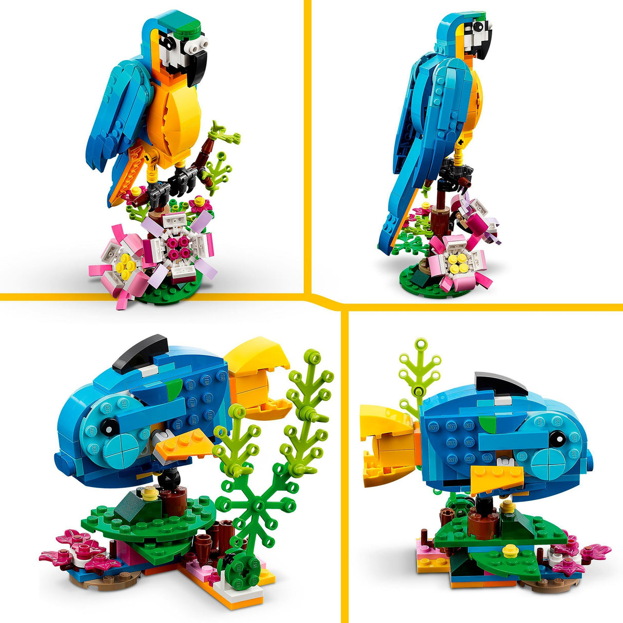 Lego creator 3i1 eksotisk papegøje - frø - fiskedyr legetøjssæt til børn - 31136