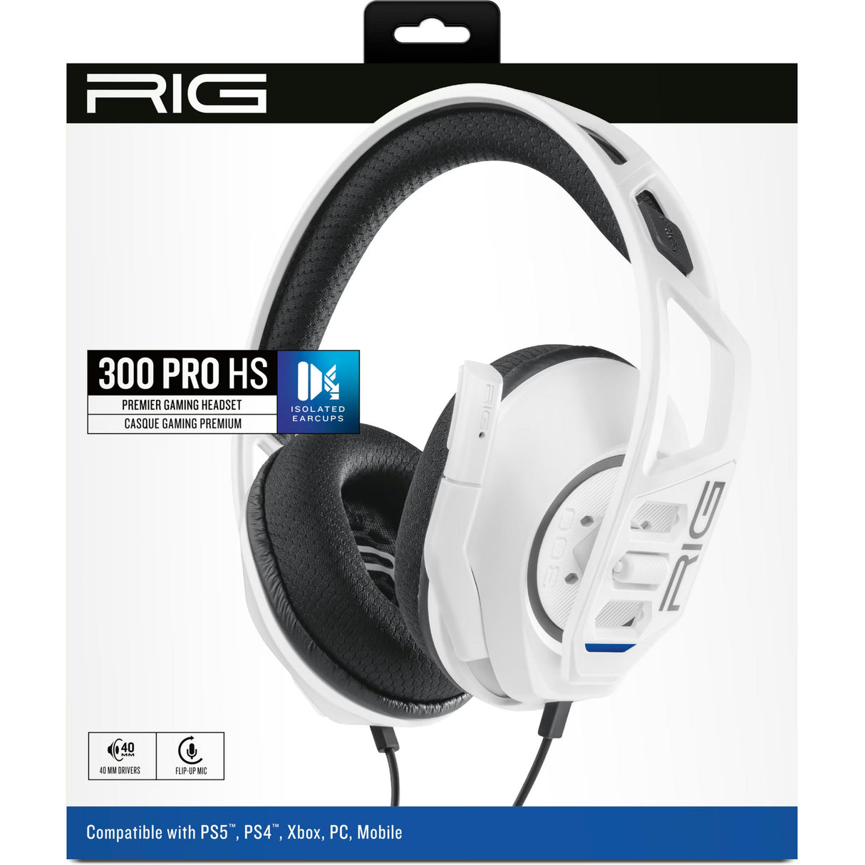 Nacon rig 300 pro hs over-ear gaming headset (hvid, playstation 4, playstation 5, xbox, nintendo switch, pc)